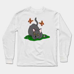 Cat and Butterfly Long Sleeve T-Shirt